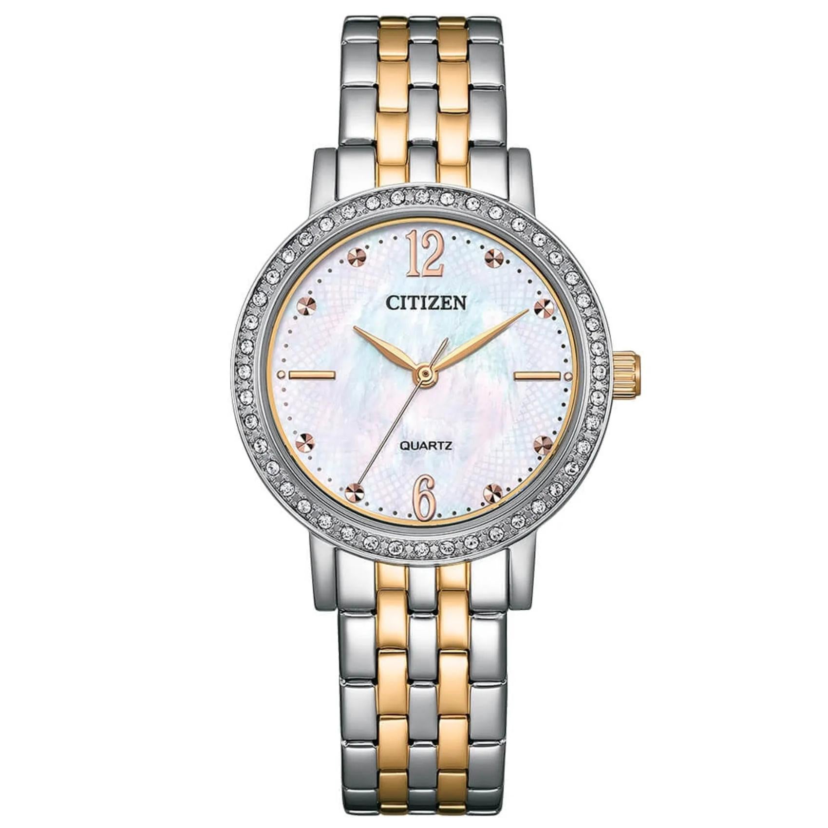 Γυναικείο ρολόι Citizen EL3106-59D με ασημί-χρυσό μπρασελέ και λευκό φίλντισι καντράν
