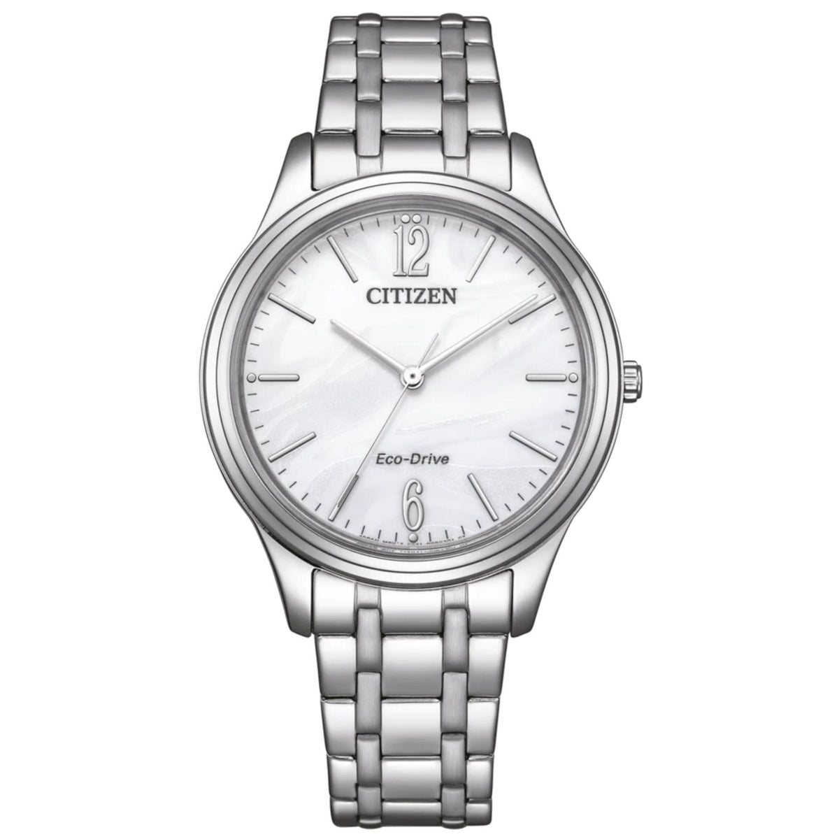 Γυναικείο ρολόι Citizen EM0411-71A με ασημί μπρασελέ και λευκό φίλντισι καντράν