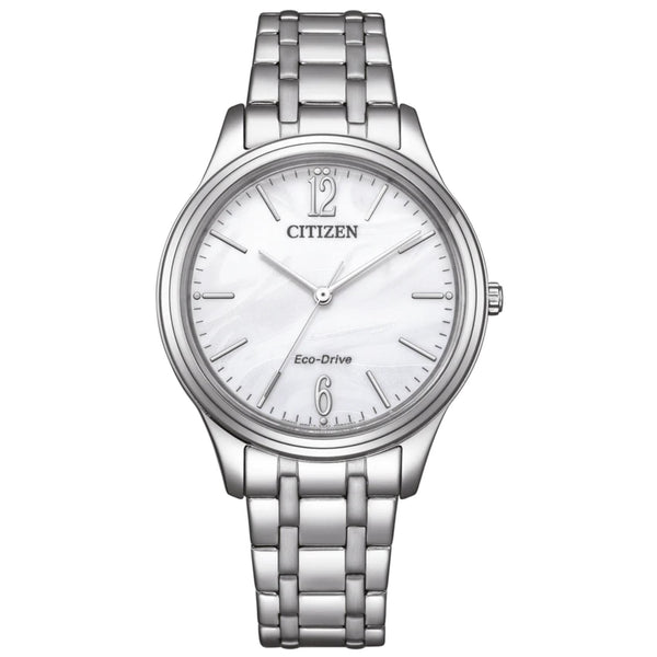 Γυναικείο ρολόι Citizen EM0411-71A με ασημί μπρασελέ και λευκό φίλντισι καντράν