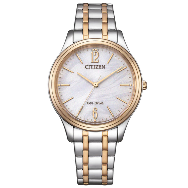 Γυναικείο ρολόι Citizen EM0416-78A με ασημί-ροζ χρυσό μπρασελέ και λευκό φίλντισι καντράν
