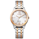 Γυναικείο Ρολόι Citizen Elegance EM0506-77A με Ασημί-Ροζ Χρυσό Μπρασελέ & Λευκό Καντράν