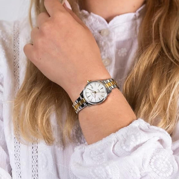 Γυναικείο Ρολόι Citizen Elegance EU6074-51D με Ασημί-Χρυσό Μπρασελέ & Λευκό Καντράν