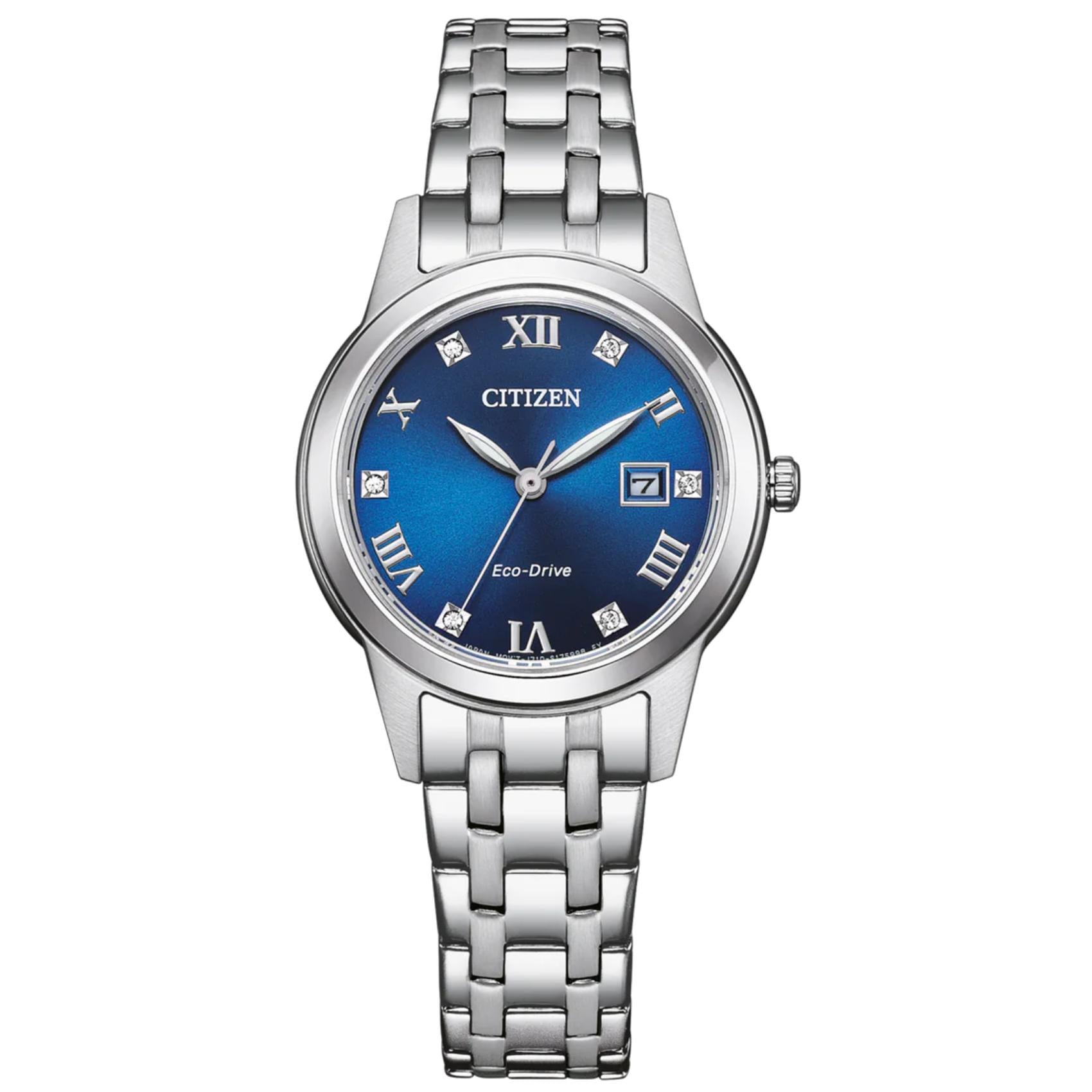 Γυναικείο ρολόι Citizen FE1240-81L με ασημί μπρασελέ και μπλε καντράν με ζιργκόν