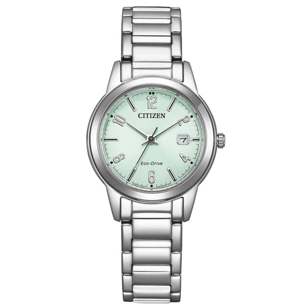 Γυναικείο ρολόι Citizen FE1241-71X με ασημί μπρασελέ και ανοιχτό πράσινο καντράν
