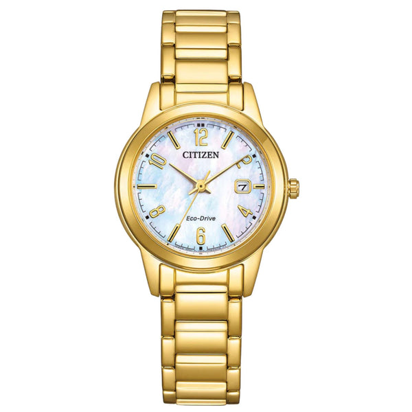 Γυναικείο ρολόι Citizen FE1242-78D με χρυσό μπρασελέ και λευκό φίλντισι καντράν