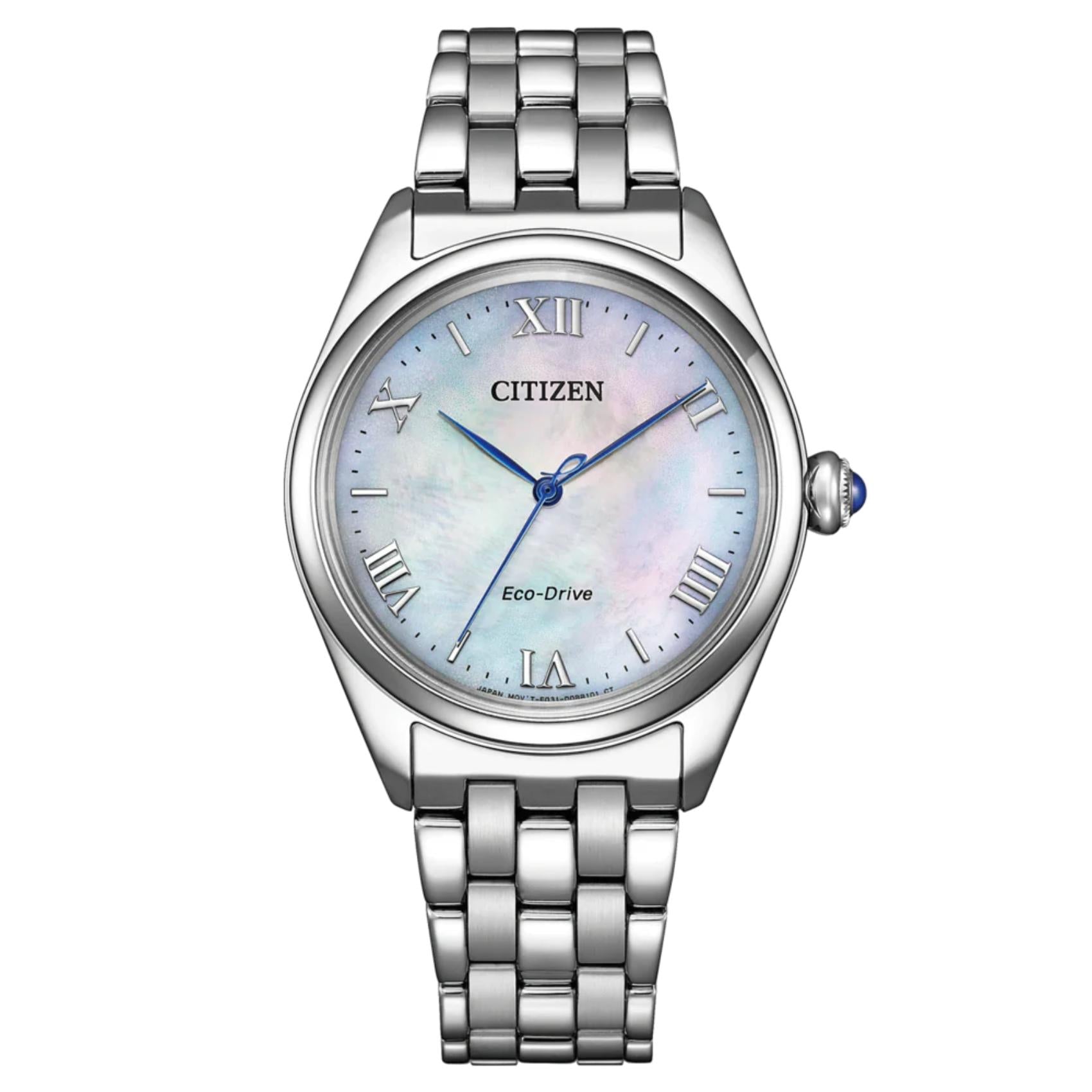 Γυναικείο ρολόι Citizen EM1140-80D με ασημί μπρασελέ και λευκό φίλντισι καντράν