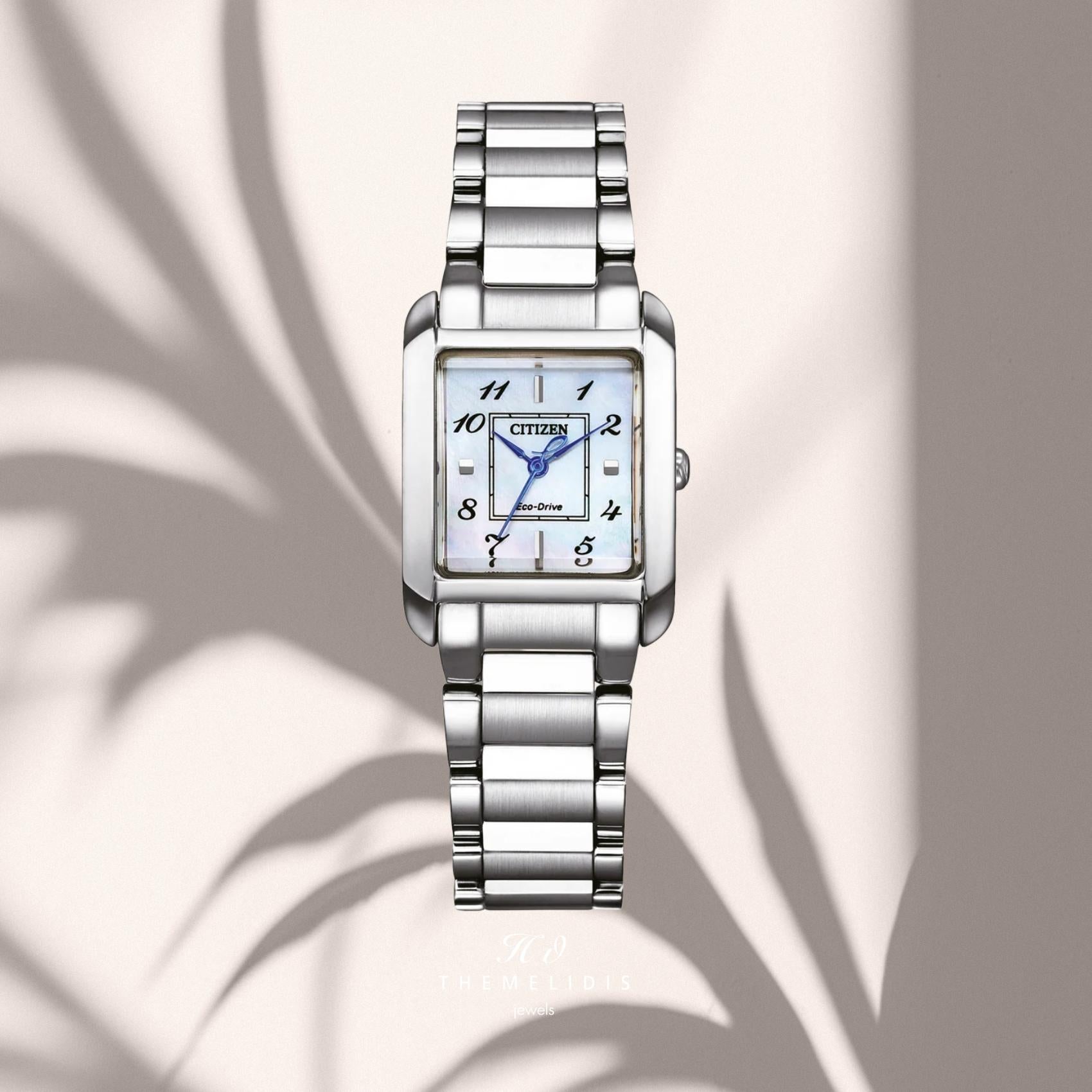 Γυναικείο ρολόι Citizen L EW5600-87D με ασημί μπρασελέ, λευκό φίλντισι καντράν 28.4x21.5mm