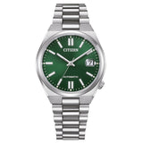 Γυναικείο αυτόματο ρολόι Citizen Tsuyosa NJ0200-50X με ασημί μπρασελέ και πράσινο καντράν 37mm με ένδειξη ημερομηνίας.