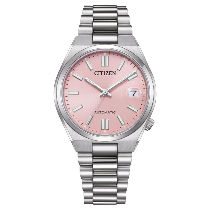 Γυναικείο αυτόματο ρολόι Citizen Tsuyosa NJ0200-50Z με ασημί μπρασελέ και ροζ καντράν 37mm με ένδειξη ημερομηνίας.