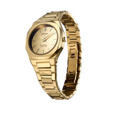 Πλάγια όψη του γυναικείου ρολογιού D1 Milano Gold Gleam D1-UTBL40 με χρυσή ατσάλινη κάσα και μπρασελέ.