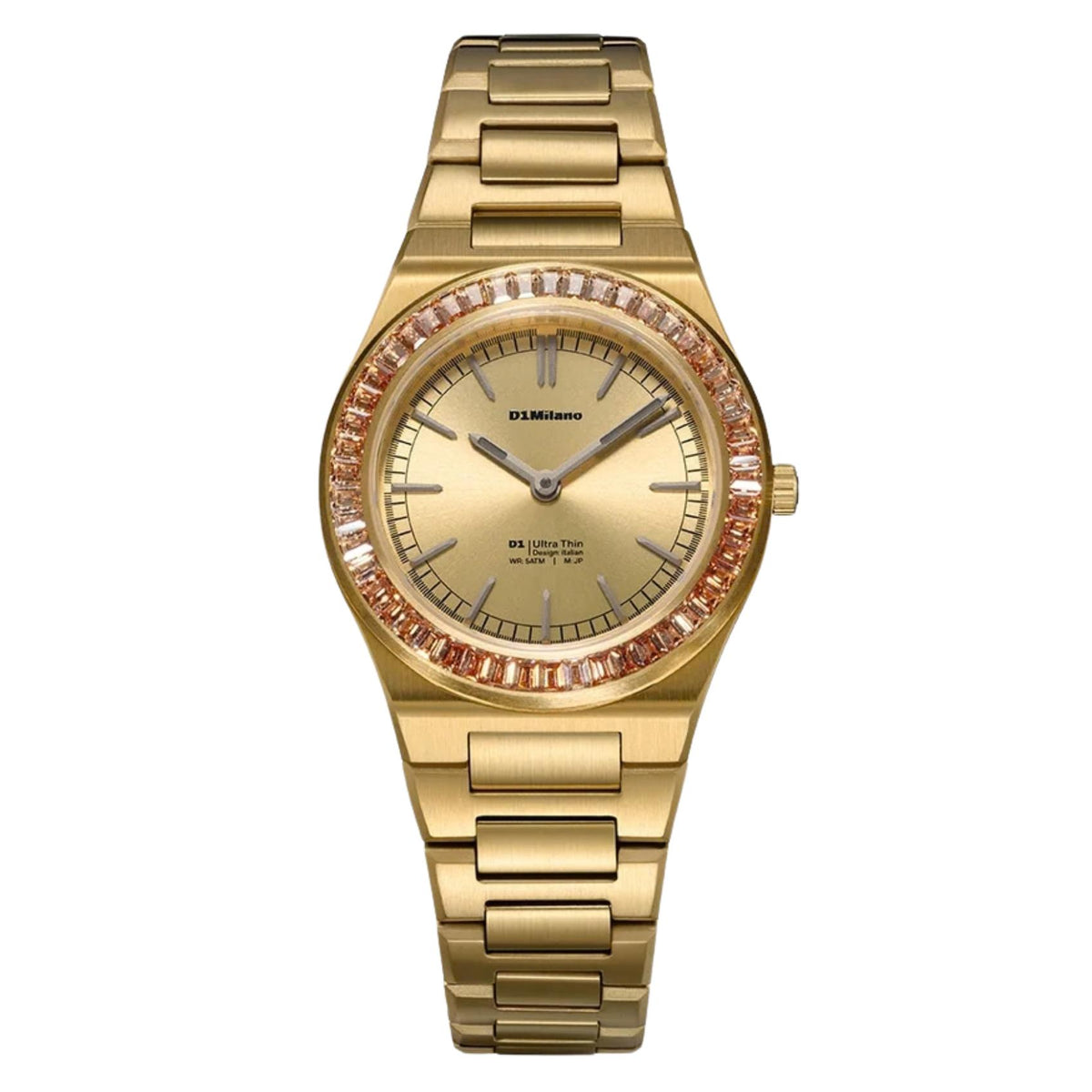 Γυναικείο ρολόι D1 Milano Ultra Thin 1970 Clear Fusion D1-UCBL01 με χρυσό μπρασελέ και χρυσό καντράν
