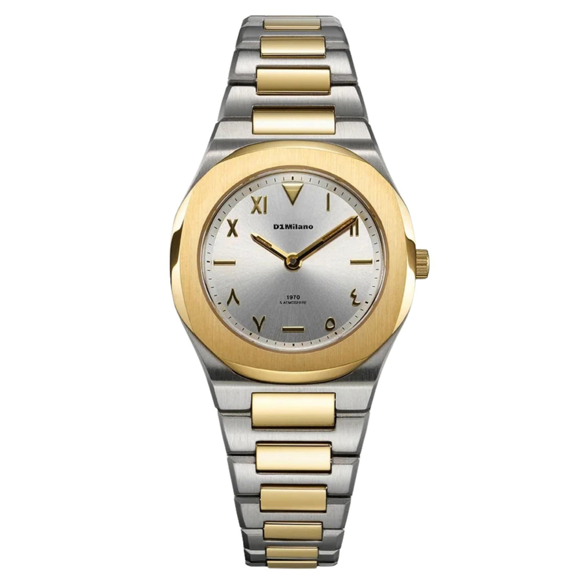 Γυναικείο ρολόι D1 Milano Ultra Thin 1970 D1-UHBL04 με ασημί-χρυσό μπρασελέ και ασημί καντράν