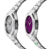 Κοντινό στο δίχρωμο καντράν του D1 Milano Ultra Thin D1-UTBL36 με ζαφείρι τζαμάκι