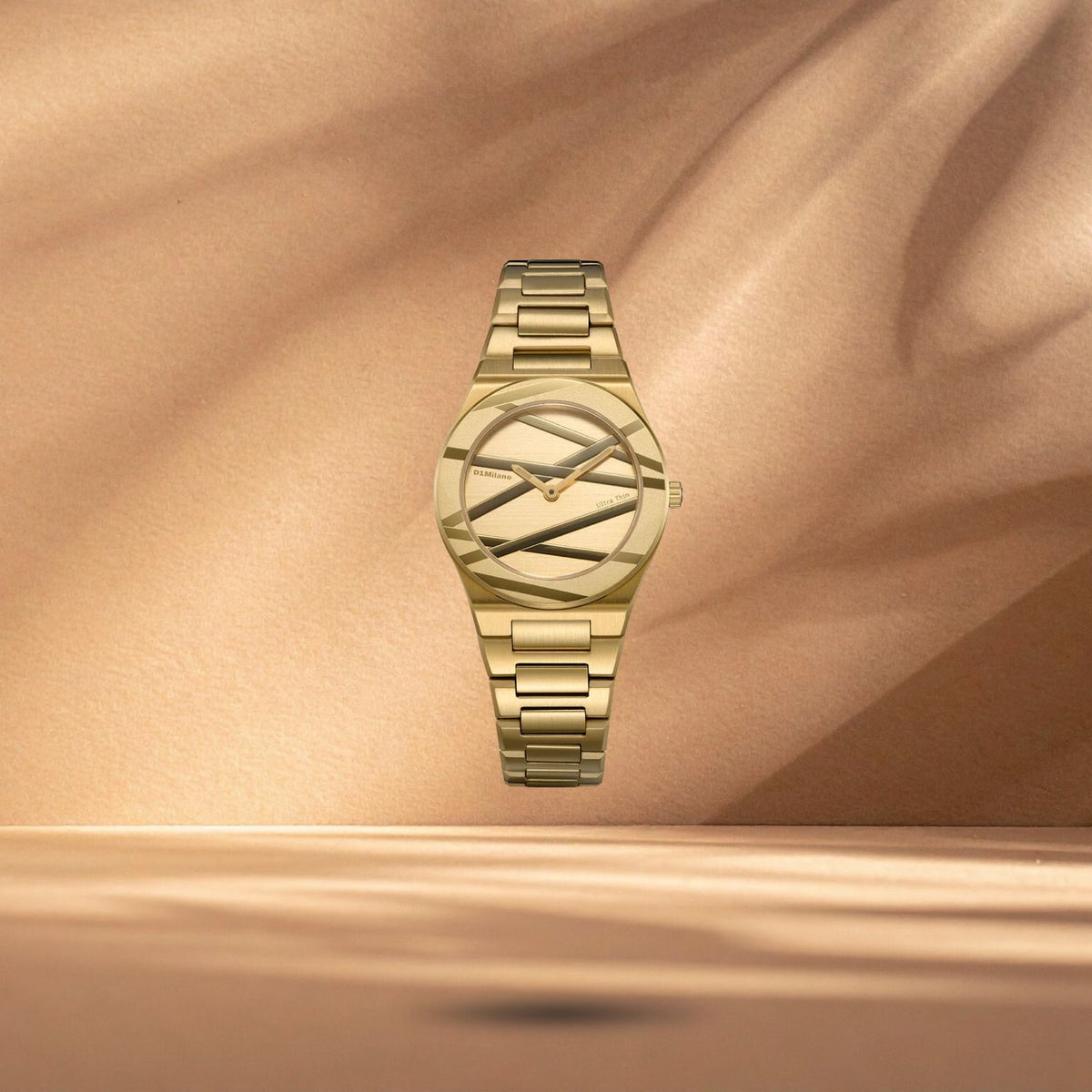 Γυναικείο ρολόι D1 Milano Ultra Thin Golden Inlay D1-UCBL05 με χρυσό μπρασελέ, χρυσό καντράν 30mm
