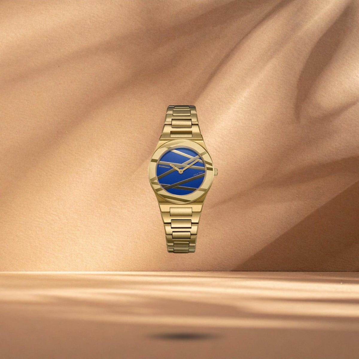 Γυναικείο ρολόι D1 Milano Ultra Thin Royal Inlay D1-UCBL02 με χρυσό μπρασελέ, μπλε καντράν 30mm