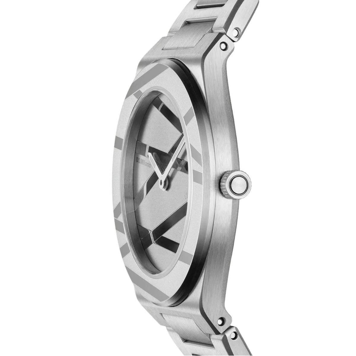 Ασημί ατσάλινο μπρασελέ ρολογιού D1 Milano Ultra Thin Silver Inlay D1-UCBL04