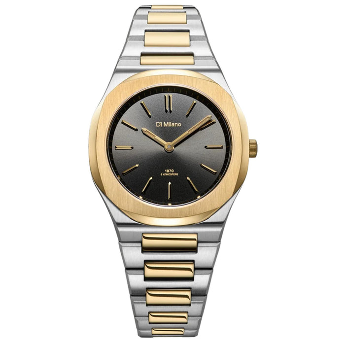 Γυναικείο ρολόι D1 Milano Ultra Thin Tone Mellow D1-UHBL03 με χρυσή κάσα 34 mm και χρυσό–ασημί μπρασελέ.