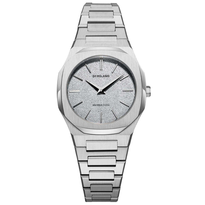 Ρολόι D1 Milano D1-UTBL35 Ultra Thin Frozen με ασημί ατσάλινο μπρασελέ και ασημί καντράν 30mm σε οκτάγωνο σχήμα.