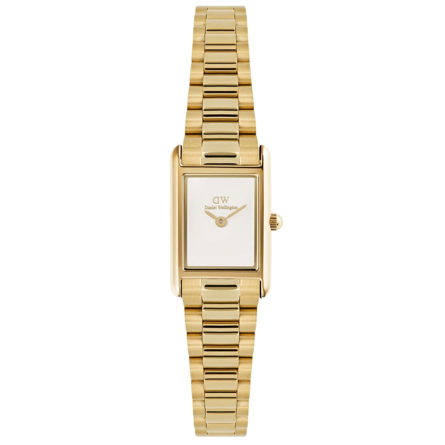 Γυναικείο ρολόι Daniel Wellington Bound Mini 3-link DW00100931 με χρυσό ατσάλινο μπρασελέ και λευκό τετράγωνο καντράν μεγέθους 17x26mm.