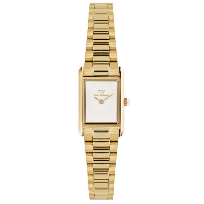 Γυναικείο ρολόι Daniel Wellington Bound Mini 3-link DW00100931 με χρυσό ατσάλινο μπρασελέ και λευκό τετράγωνο καντράν μεγέθους 17x26mm.