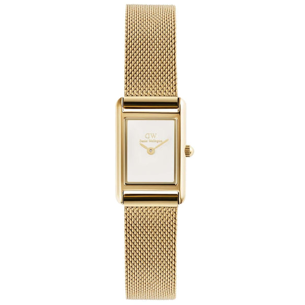 Γυναικείο ρολόι Daniel Wellington Bound Mini Mesh DW00100928 με χρυσό ατσάλινο μπρασελέ και λευκό τετράγωνο καντράν μεγέθους 17x26mm.