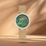 Ρολόι Daniel Wellington Crystalline Bezel Evergold Green DW00100824 με χρυσό μπρασελέ από ανοξείδωτο ατσάλι και πράσινο φίλντισι καντράν διαμέτρου 32mm, διακοσμημένο με ζιργκόν.