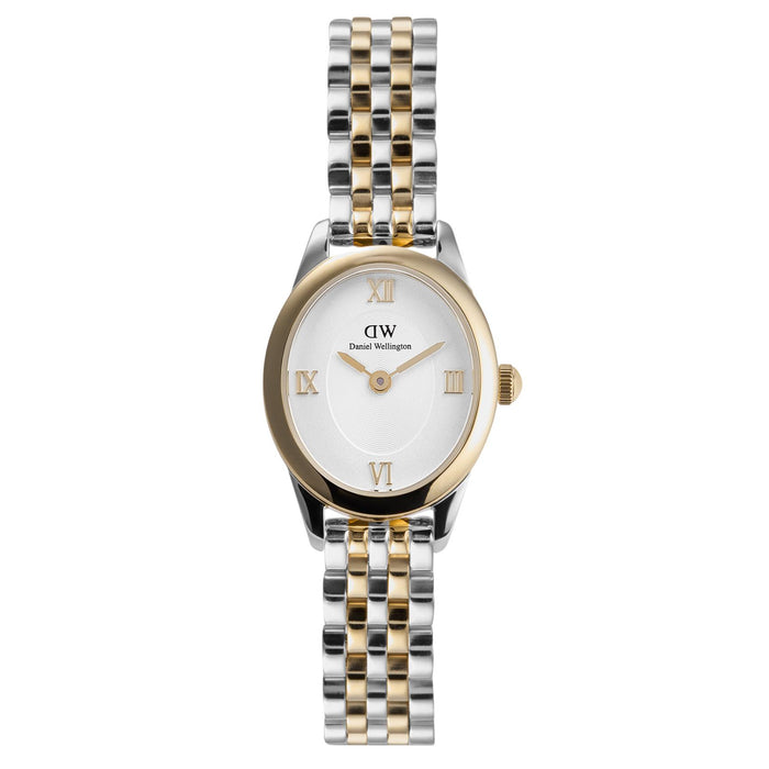 Γυναικείο ρολόι Daniel Wellington Ophelia Mini DW00100811 με δίχρωμο μπρασελέ από ανοξείδωτο ατσάλι σε ασημί και χρυσό χρώμα και λευκό οβάλ καντράν μεγέθους 22.4x25.5mm.