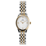 Γυναικείο ρολόι Daniel Wellington Ophelia Mini DW00100811 με δίχρωμο μπρασελέ από ανοξείδωτο ατσάλι σε ασημί και χρυσό χρώμα και λευκό οβάλ καντράν μεγέθους 22.4x25.5mm.
