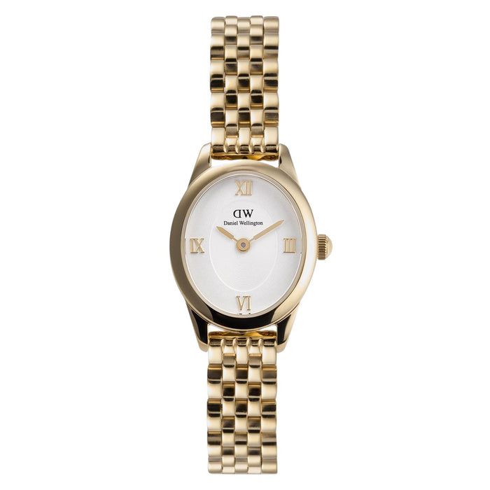 Γυναικείο ρολόι Daniel Wellington Ophelia Mini Gold DW00100803 με χρυσό μπρασελέ από ανοξείδωτο ατσάλι και λευκό οβάλ καντράν μεγέθους 22.4x25.5mm.