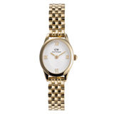 Γυναικείο ρολόι Daniel Wellington Ophelia Mini Gold DW00100803 με χρυσό μπρασελέ από ανοξείδωτο ατσάλι και λευκό οβάλ καντράν μεγέθους 22.4x25.5mm.