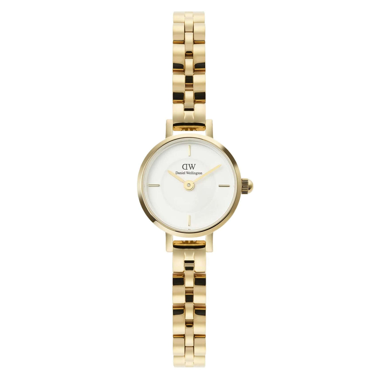 Γυναικείο ρολόι Daniel Wellington Petite Mini Arch DW00100855 με χρυσό μπρασελέ από ανοξείδωτο ατσάλι και λευκό καντράν διαμέτρου 19mm.