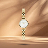 Γυναικείο ρολόι Daniel Wellington Petite Mini Arch DW00100855 με χρυσό μπρασελέ από ανοξείδωτο ατσάλι και λευκό καντράν διαμέτρου 19mm.