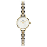 Γυναικείο ρολόι Daniel Wellington Petite Mini DW00100923 με δίχρωμο μπρασελέ σε ασημί-χρυσό χρώμα από ανοξείδωτο ατσάλι, λευκό στρογγυλό καντράν διαμέτρου 19mm και χρυσούς δείκτες.