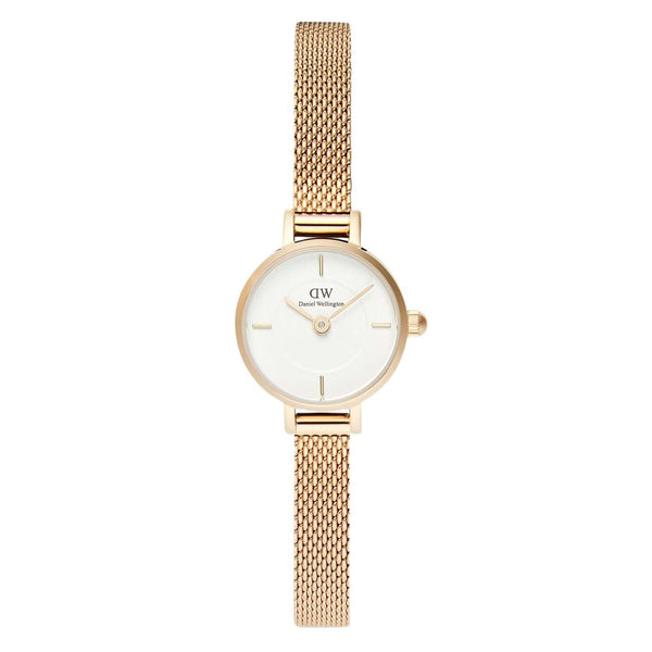Γυναικείο ρολόι Daniel Wellington Petite Mini Evergold DW00100745 με χρυσό μπρασελέ από ανοξείδωτο ατσάλι και λευκό καντράν διαμέτρου 19mm.