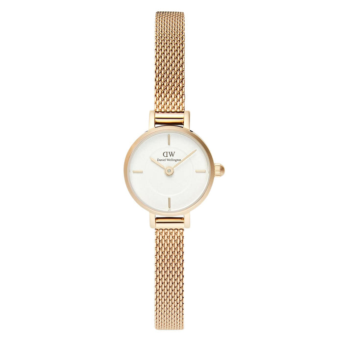 Γυναικείο ρολόι Daniel Wellington Petite Mini Evergold DW00100745 με χρυσό μπρασελέ από ανοξείδωτο ατσάλι και λευκό καντράν διαμέτρου 19mm.