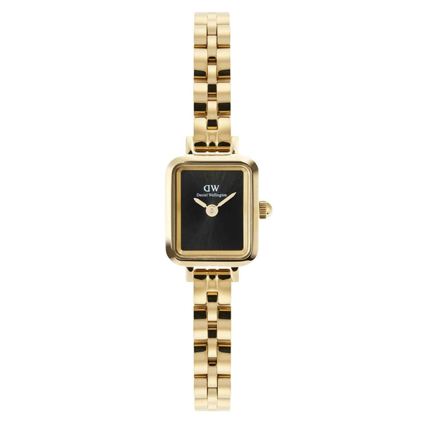 Γυναικείο ρολόι Daniel Wellington Quadro Mini Arch DW00100851 με χρυσό μπρασελέ από ανοξείδωτο ατσάλι και μαύρο καντράν μεγέθους 15x18mm.