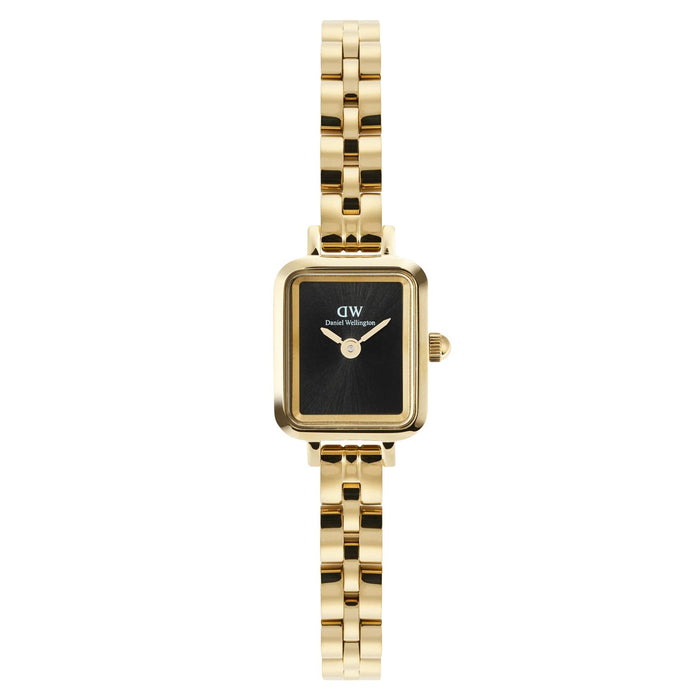 Γυναικείο ρολόι Daniel Wellington Quadro Mini Arch DW00100851 με χρυσό μπρασελέ από ανοξείδωτο ατσάλι και μαύρο καντράν μεγέθους 15x18mm.