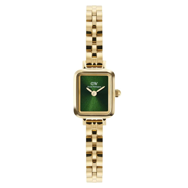 Γυναικείο ρολόι Daniel Wellington Quadro Mini Arch DW00100852 με χρυσό μπρασελέ από ανοξείδωτο ατσάλι και πράσινο σμαραγδί καντράν μεγέθους 15x18mm.