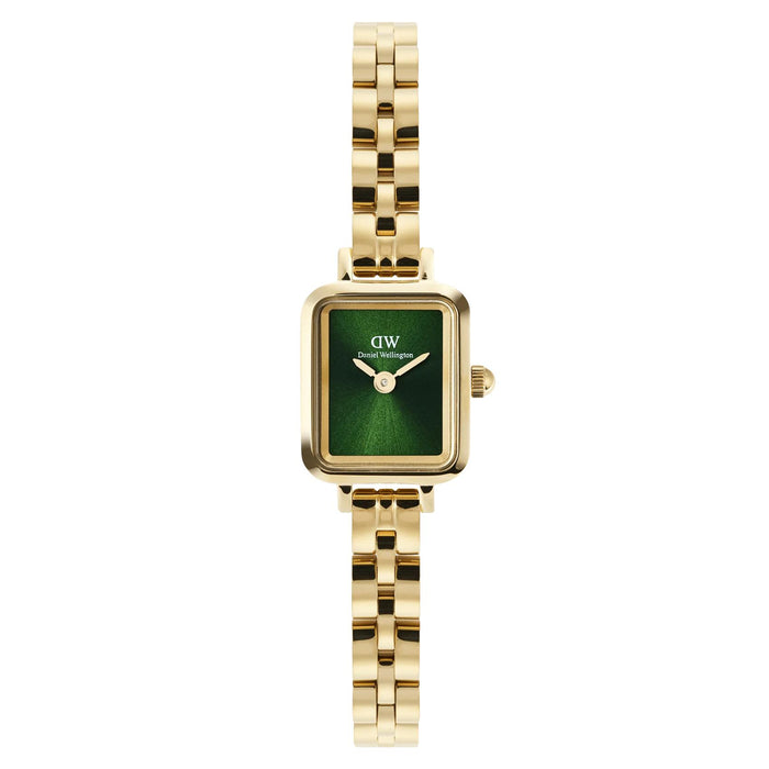 Γυναικείο ρολόι Daniel Wellington Quadro Mini Arch DW00100852 με χρυσό μπρασελέ από ανοξείδωτο ατσάλι και πράσινο σμαραγδί καντράν μεγέθους 15x18mm.