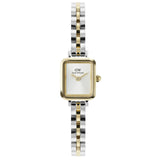Γυναικείο ρολόι Daniel Wellington Quadro Mini DW00100925 με δίχρωμο μπρασελέ σε ασημί-χρυσό χρώμα από ανοξείδωτο ατσάλι, λευκό τετράγωνο καντράν μεγέθους 15.4x18.2mm και χρυσούς δείκτες.