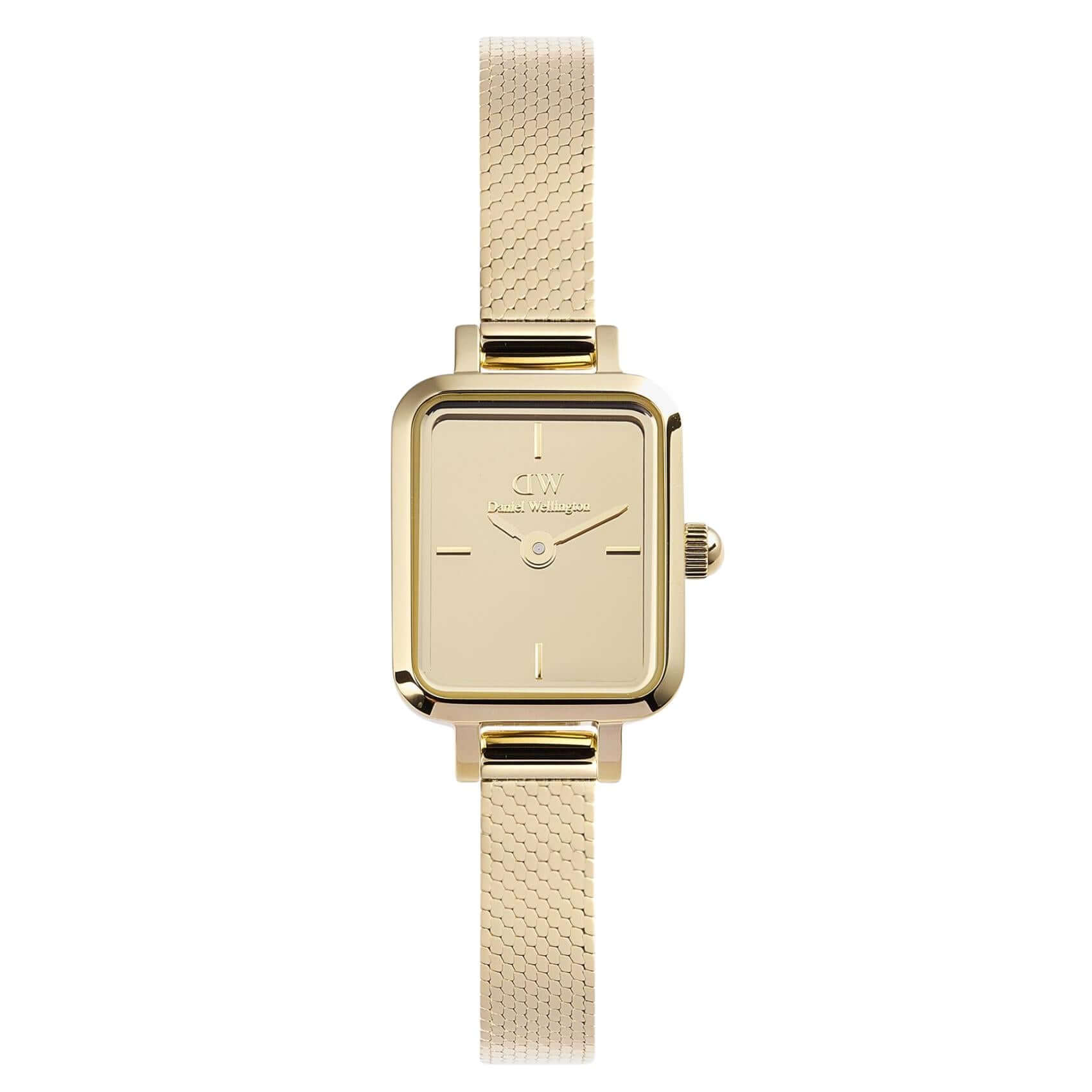 Γυναικείο ρολόι Daniel Wellington Quadro Mini Reflection DW00100801 με χρυσό ατσάλινο μπρασελέ και χρυσό τετράγωνο καντράν μεγέθους 15.4x18.2mm.