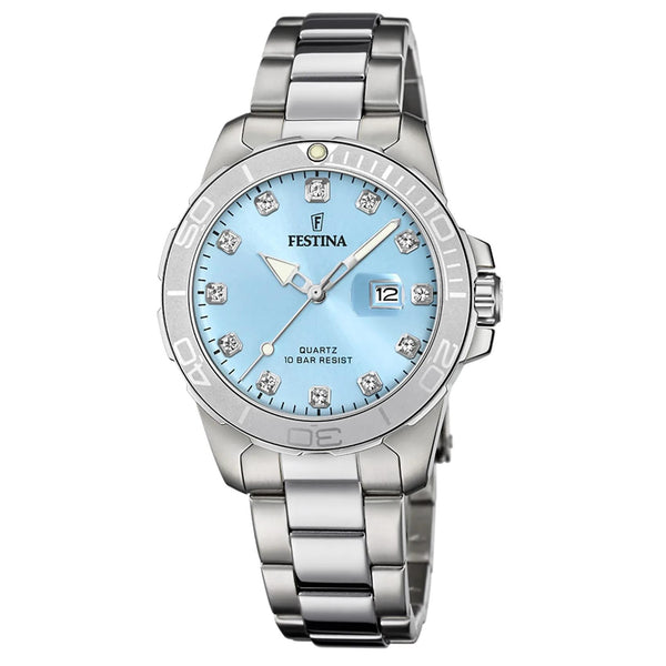 Γυναικείο ρολόι Festina Boyfriend F20503/5 με ασημί μπρασελέ και γαλάζιο καντράν