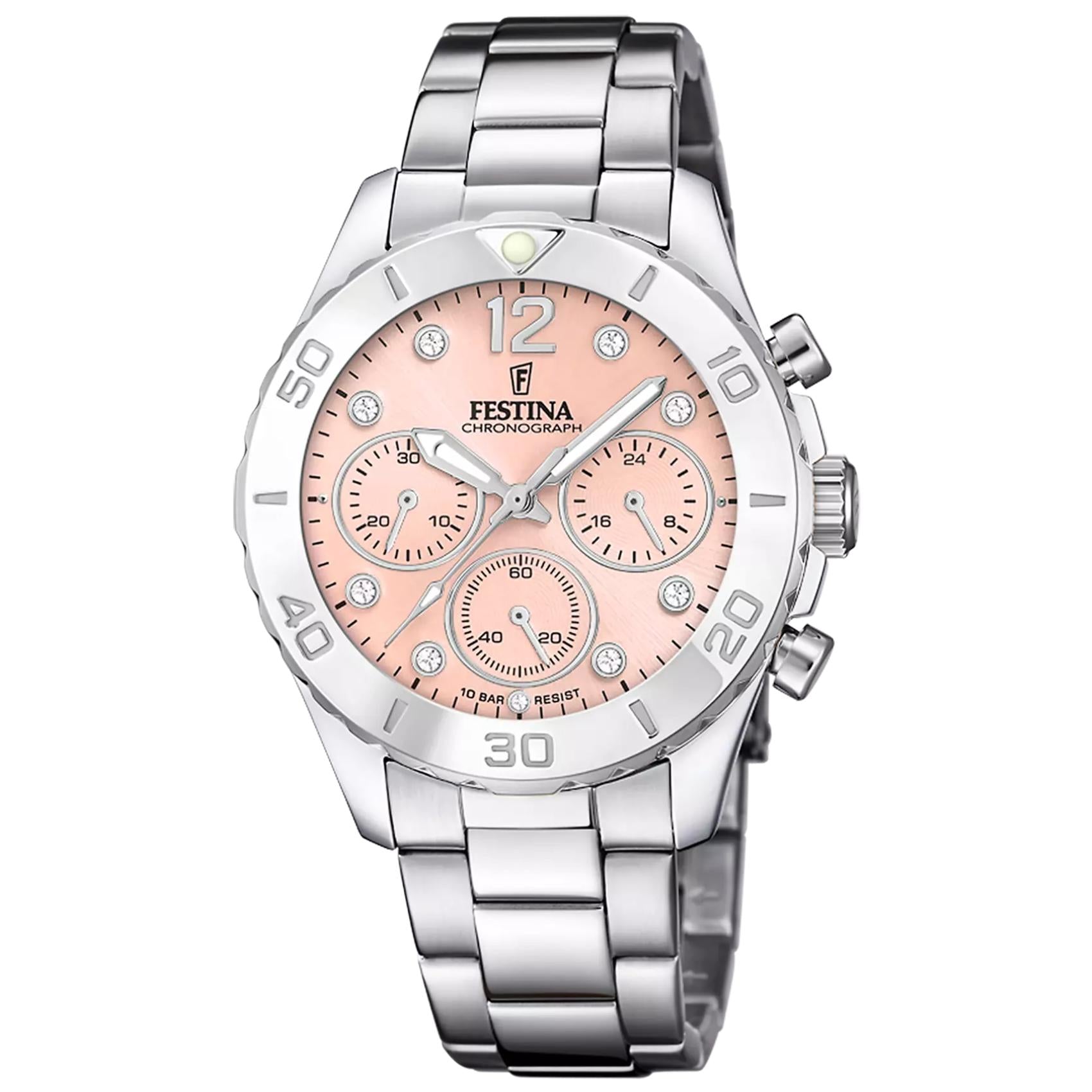 Γυναικείο ρολόι Festina Boyfriend F20603/7 με ασημί μπρασελέ και ροζ καντράν