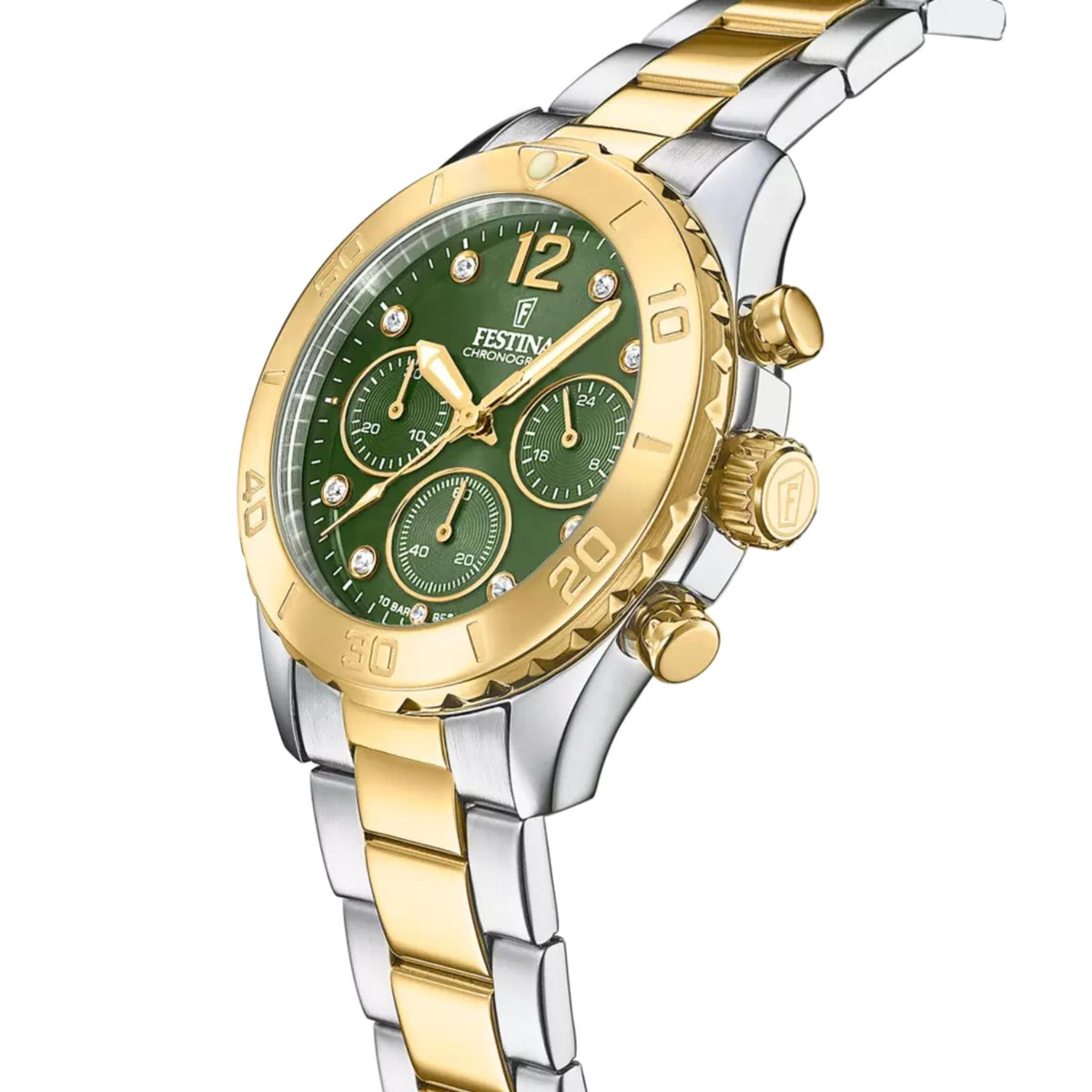 Πράσινο καντράν ρολογιού Festina Boyfriend F20604/2 διαμέτρου 39mm με ζιργκόν και ένδειξη χρονογράφου