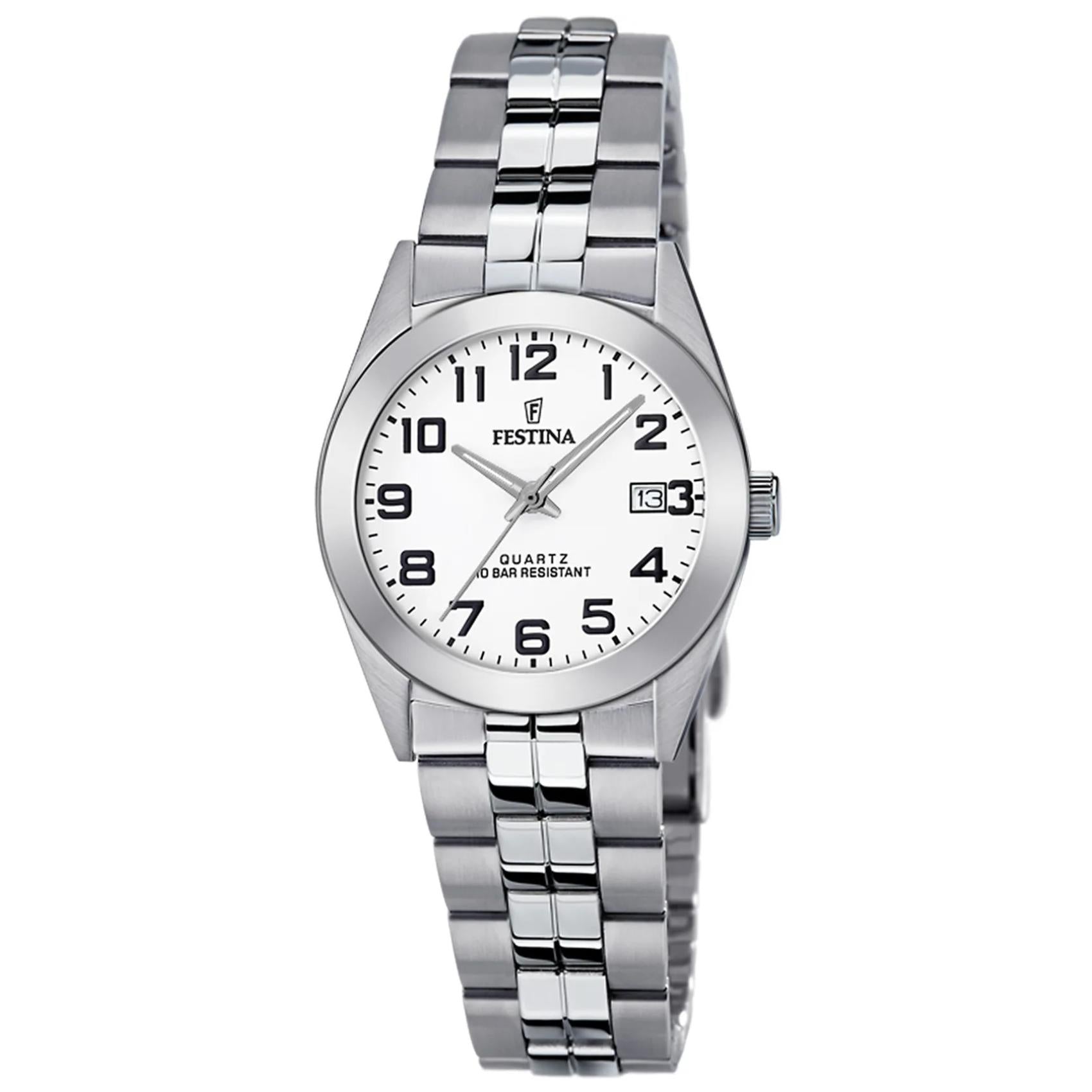 Γυναικείο ρολόι Festina Classics F20438/1 με ασημί μπρασελέ και λευκό καντράν