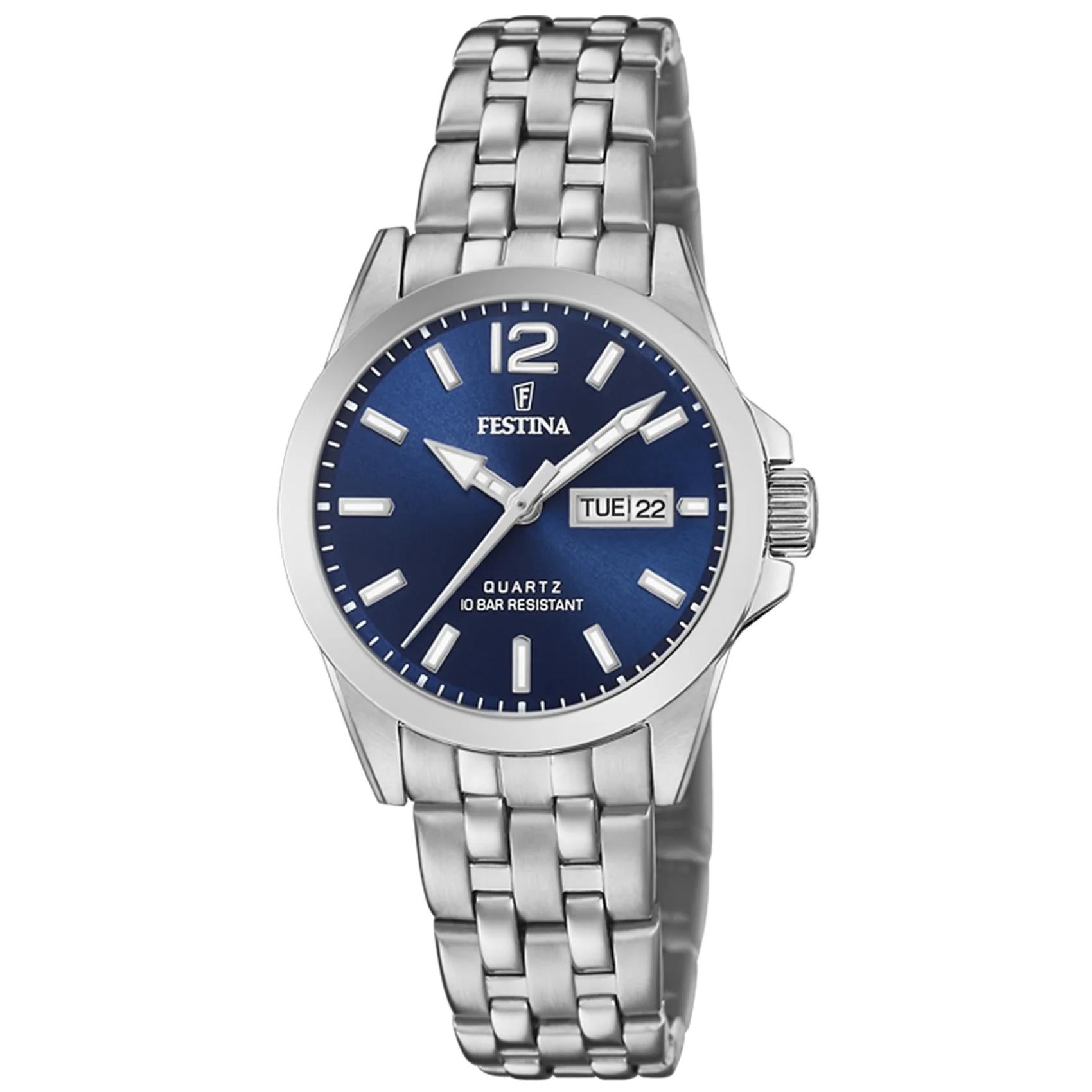 Γυναικείο ρολόι Festina Classics F20455/3 με ασημί μπρασελέ και μπλε καντράν