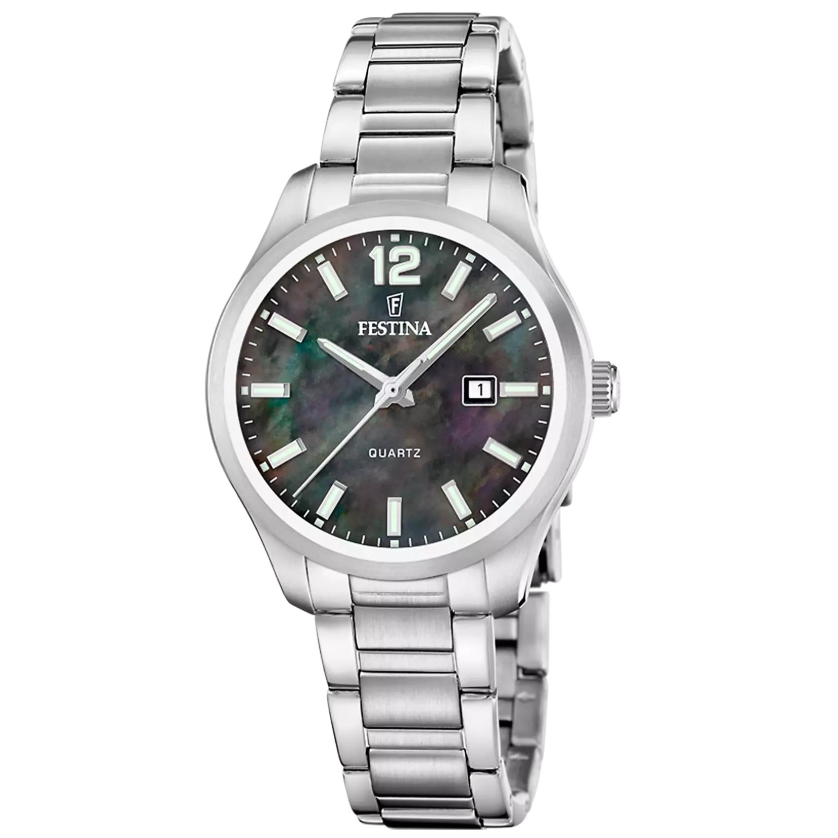 Γυναικείο ρολόι Festina Classics F20737/7 με ασημί μπρασελέ και μαύρο φίλντισι καντράν