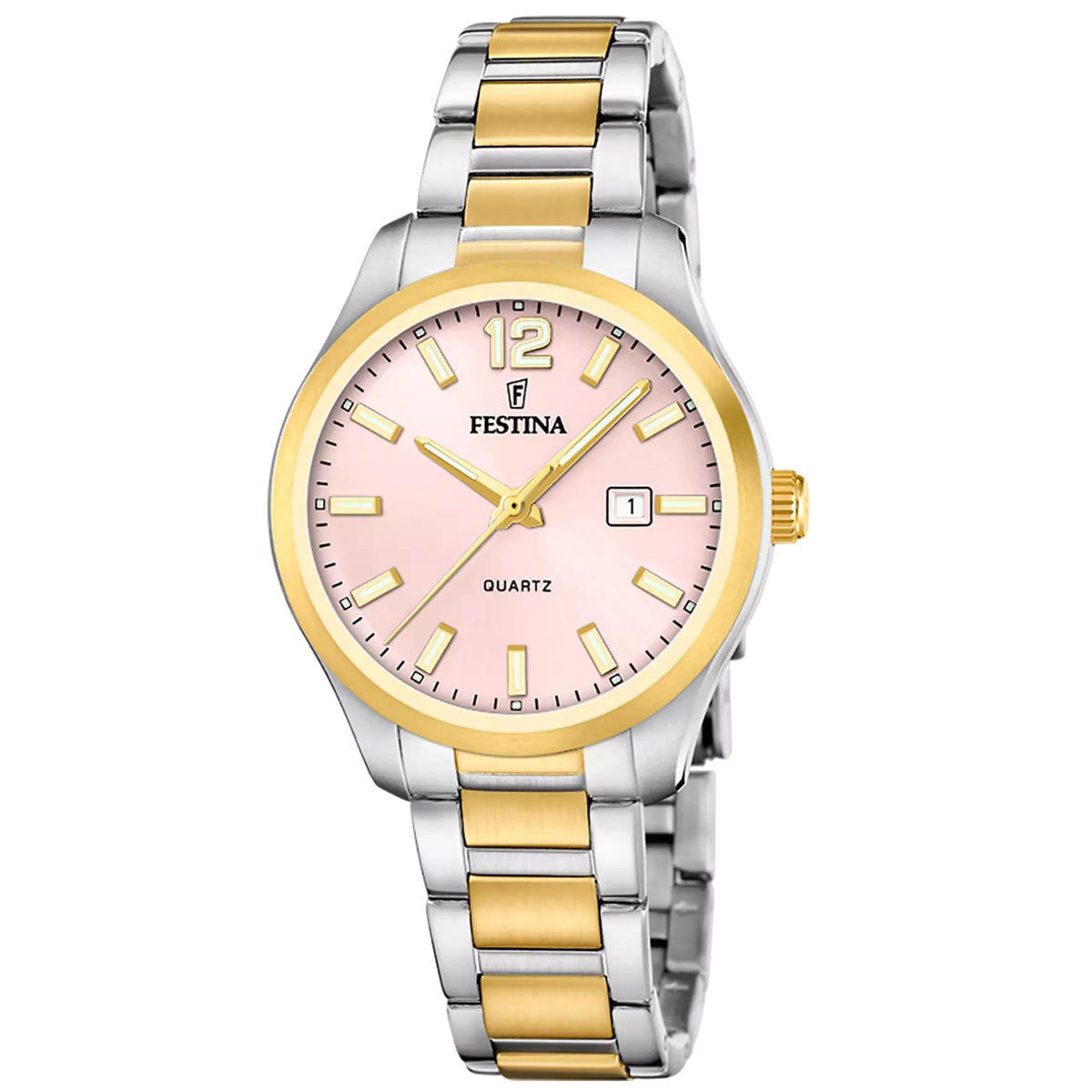 Γυναικείο ρολόι Festina Classics F20739/2 με ασημί-χρυσό μπρασελέ και ροζ καντράν