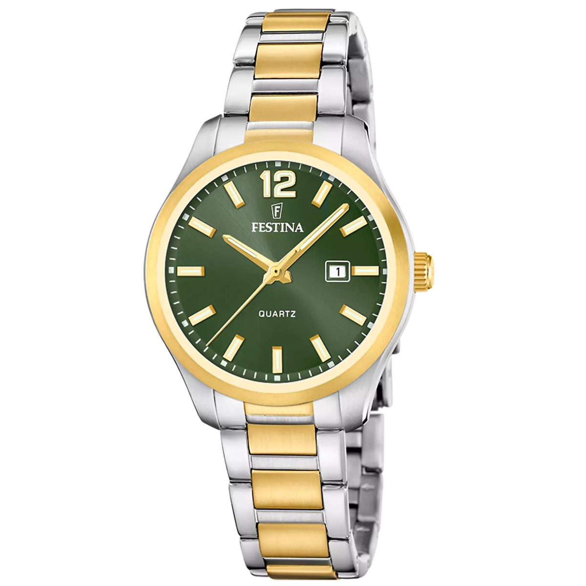 Γυναικείο ρολόι Festina Classics F20739/4 με ασημί-χρυσό μπρασελέ και πράσινο καντράν