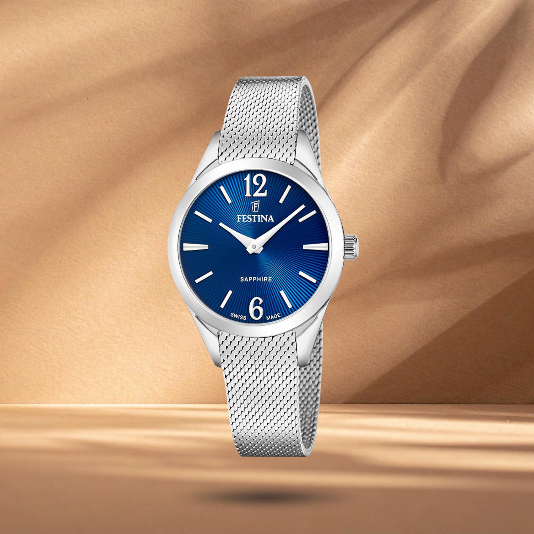 Γυναικείο ρολόι Festina Grace F20076/3 με ασημί μπρασελέ, μπλε καντράν 32mm